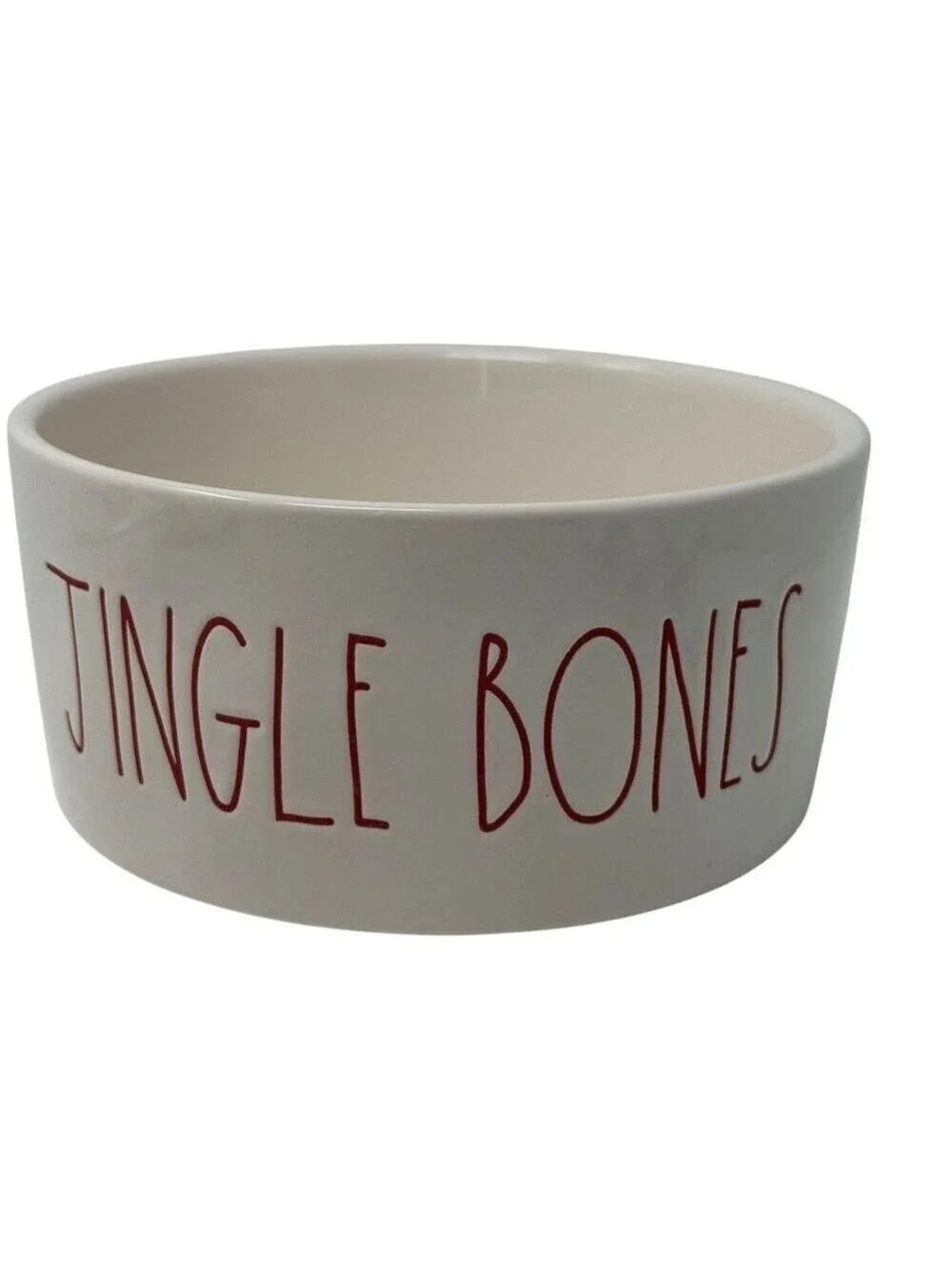Rae Dunn Jingle Bones Red Letter Dog Bowl 6in Holiday Pet Dish Christmas Ceramic
